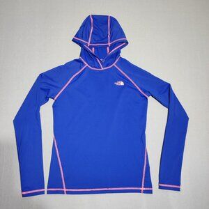 The North Face hoodie women's size S blue with pink stitches lightweight sporty